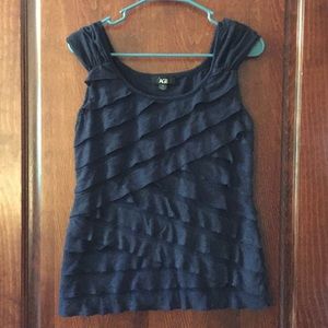 Women’s navy ruffle top, size small